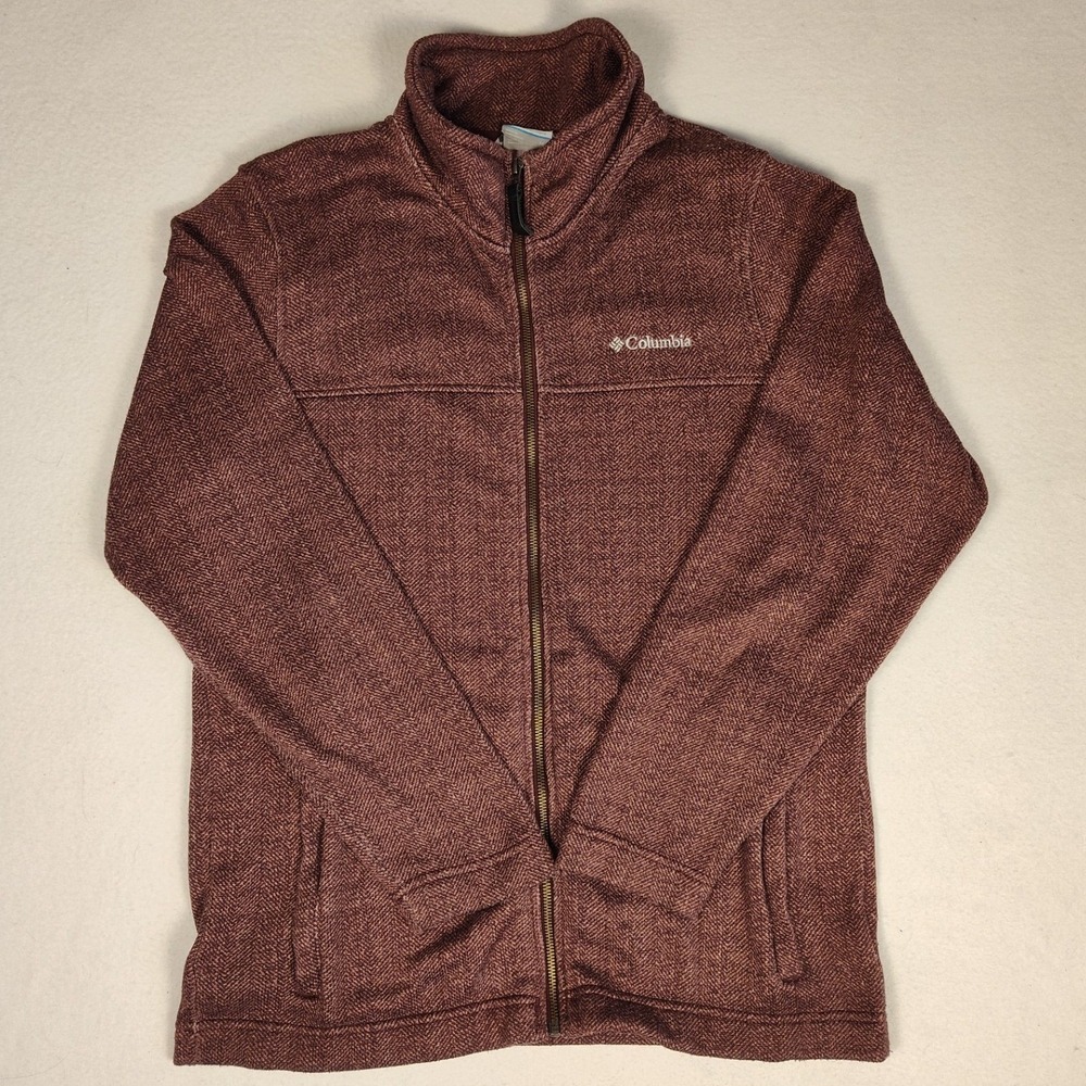 Columbia Womens Maroon Herringbone Full Zip Fleece Jacket Medium